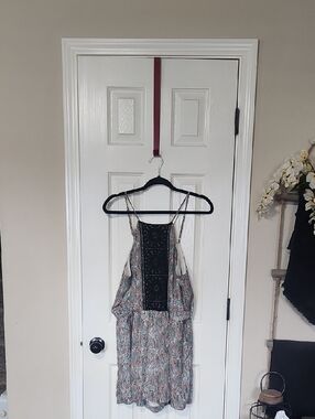 Daniel Rainn Black Crochet-Panel Printed Romper. Ex Lg Great Condition! Pockets!